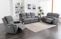 MAC Power Recliner Grey Fabric Sofa Set brand new 