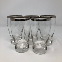 Set of 6 Vintage Silver Band Swirl Glasses