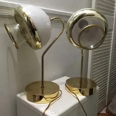 2 Mid-Century Table Lamps with Double shade (White + Gold Lucite, View more