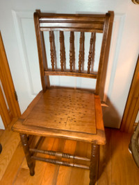 Antique/Vintage Oak Wood Chair with a Punch Hole Seat 