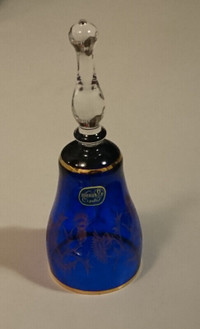 Vintage Bohemia Crystal Cobalt Blue with Gold Etched Glass Bell