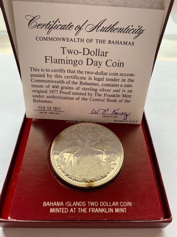 1977 Commonwealth of the Bahamas $2 Flamingo Day Coin with COA in Arts & Collectibles in Edmonton