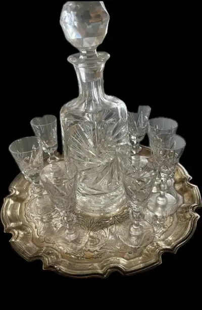 vintage pinwheel 8 piece decanter set, View more