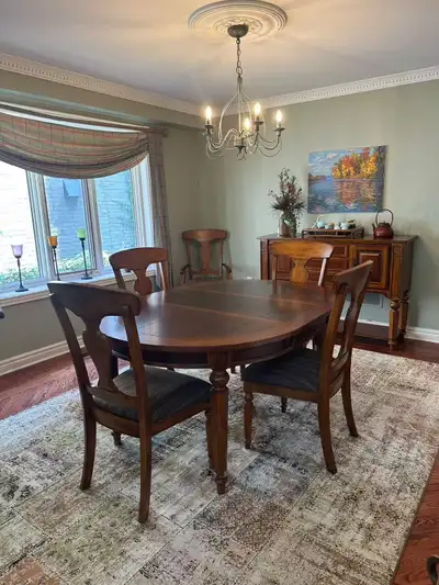 Traditional Solid Wood Expandable Oval Dining Table Set, View more