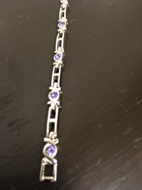Simple & Elegant Silver Tone Bracelet with Purple Rhinestones
