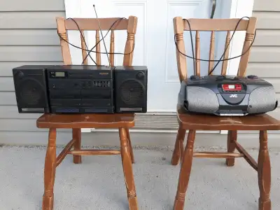 Two boomboxes: JVC and Samsung, View more