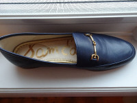 Ladies Navy Loafers with Gold Accent