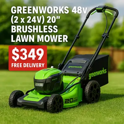 ### ⚡ GREENWORKS 48 V (2 × 24 V) 20″ BRUSHLESS LAWN MOWER –$349, View more