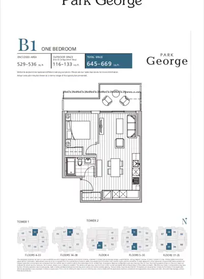 $1.900 / 1 bed branc new condo-669 sq ft for rent (Park George)