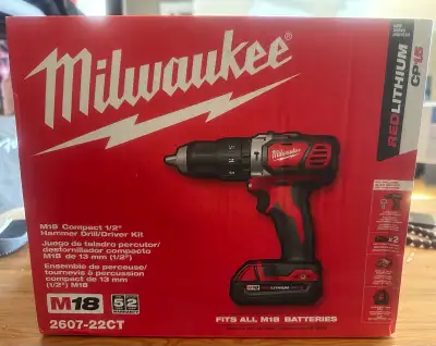 2 x Milwaukee 1/2” cordless hammer driver/drill kit - Brand New, View more