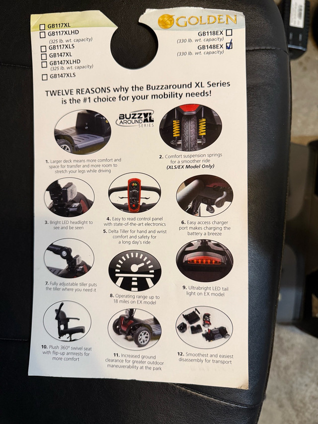 GB 148 Golden Buzz Mobility Scooter – Good Condition! New Tires in Health & Special Needs in City of Toronto - Image 2