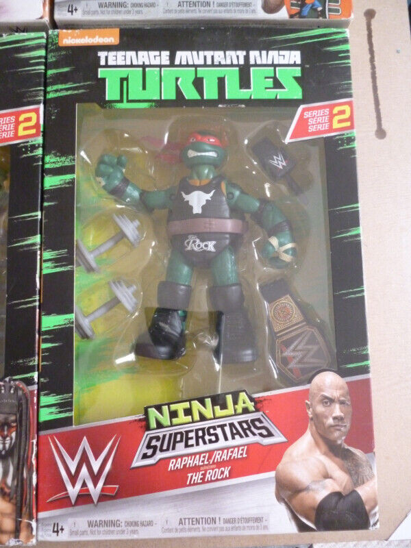 WWE Teenage Mutant Ninja Turtle Superstars x 4 - Rock Cena Piper in Arts & Collectibles in Peterborough - Image 2