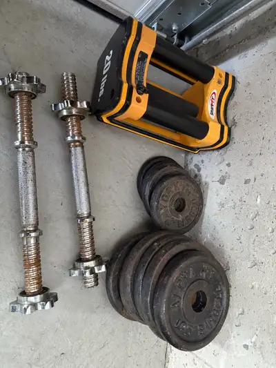 60lbs weights with 2 dumbbell handles, View more