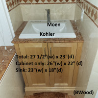 Bathroom Vanity Set - Maple Finish, Orange Tone Marble, Kholer