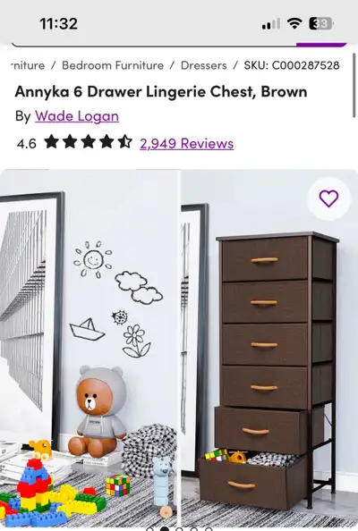Wayfair ANNYKA 6 drawer chest, brown. Brand new/never used, View more