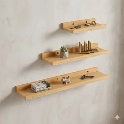 Natural Wood Floating Shelves set of 3 , View more