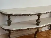 Table console laiton massif et marbre