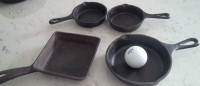 Small Cast-Iron Pans, 3 Round = Lodge, Square Egg Skillet-Japan