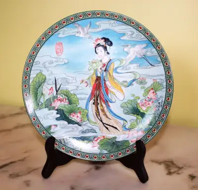 Chinese Meticulous Painting Art Hanging Plate, Lotus Fairy, View more