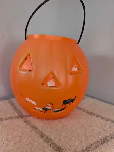 vintage Halloween blow mold pumpkin trick or treat bucket, View more