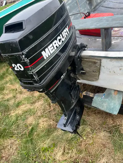 Selling as package, ready to go for the summer! 14ft wide V aluminum fishing boat 20hp merc engine,...