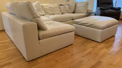 Couch: White Leather Modular Kozy II Sectional (Like New), View more