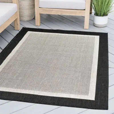 Eco Solid Border Black 9 ft. x 12 ft. Indoor/Outdoor Area Rug, View more