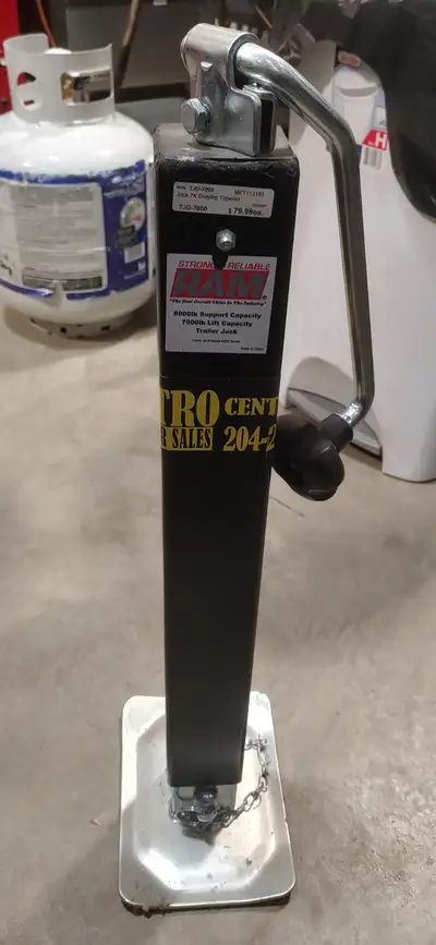 This is a heavy-duty trailer jack, 7000 lb. (8000lb. support capacity) top wind direct-weld square t...