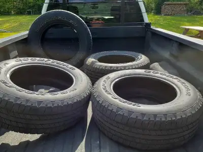 Just took these off today, set of 4 Goodyear Wranglers. They'd be great for a yard truck as they are...
