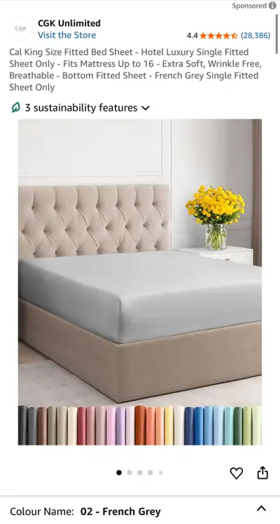 Cal King Size Fitted Bed Sheet Grey, View more