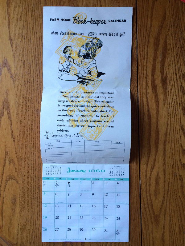 1969 Calendar / Book Keeper Klingenberg's, Tilsonburg, ON  $5 in Arts & Collectibles in Oshawa / Durham Region - Image 2