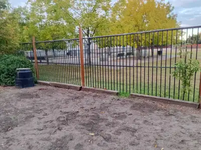 Beautiful Rod Iron Fence-left over from when we replaced our fence. There are 6 pieces left, measuri...