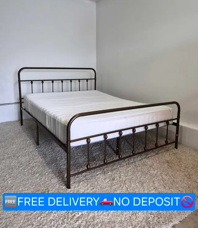 FREE DELIVERY Queen Size Metal Bedframe & Ikea Valevag Mattress in Beds & Mattresses in Vancouver - Image 2
