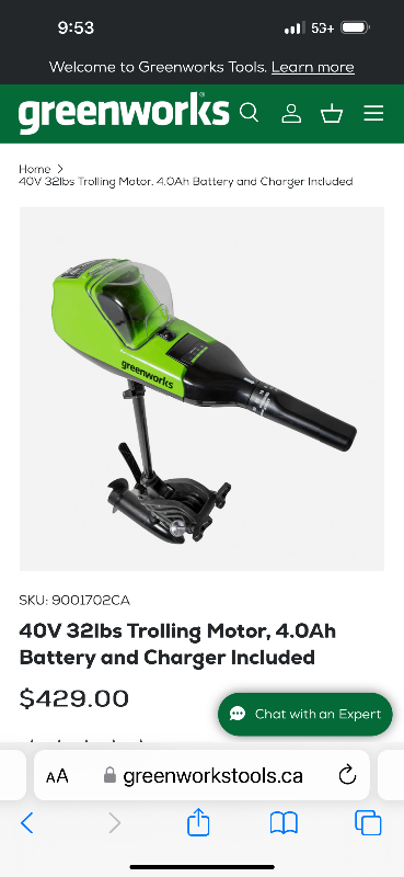 Greenworks (Shapeshere)40V 32 lbs Trolling Motor with 2 batteries and 2 charger. No wiring need and...