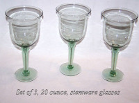 22 oz green glass goblets, set of 3 for $10
