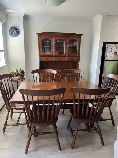 Solid Wood Dining Table Set with Hutch, View more