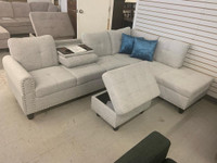 Brand New Light Grey sofa with Ottoman & drink holders 