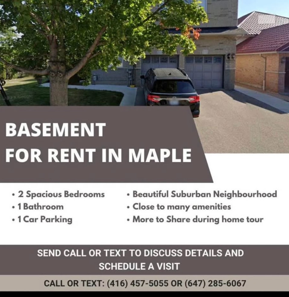 2 Beds and 1 Bath Basement Apartment - Vaughan ON 1