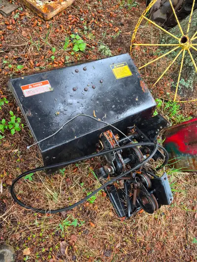 Several rototillers including massey ferguson, mowers decks including massey case etc. John deere ho...