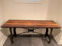 Desk with reclaimed wood top + cast iron base