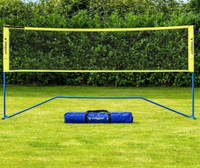 Badminton net with rackets