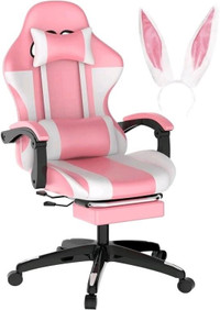 QUDODO Pink Gaming Chair with Footrest,Thicken Sea
