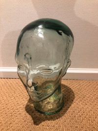 Vintage Glass Head, Mannequin Head, Green Glass Spain 70s Recy.