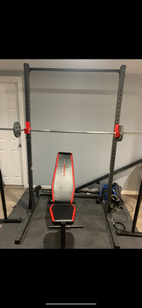 Weight bench, rack and weights
