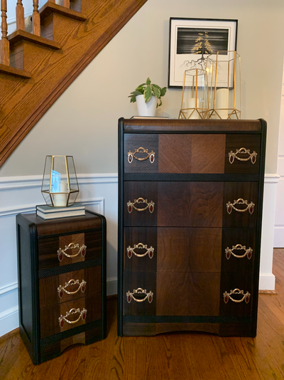 Antique/Vintage Art Deco Waterfall Dresser & Nightstand, View more