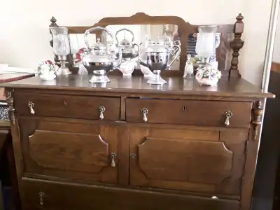 ANTIQUE OAK BUFFET / SIDEBOARD / MIRROR - SALE, View more