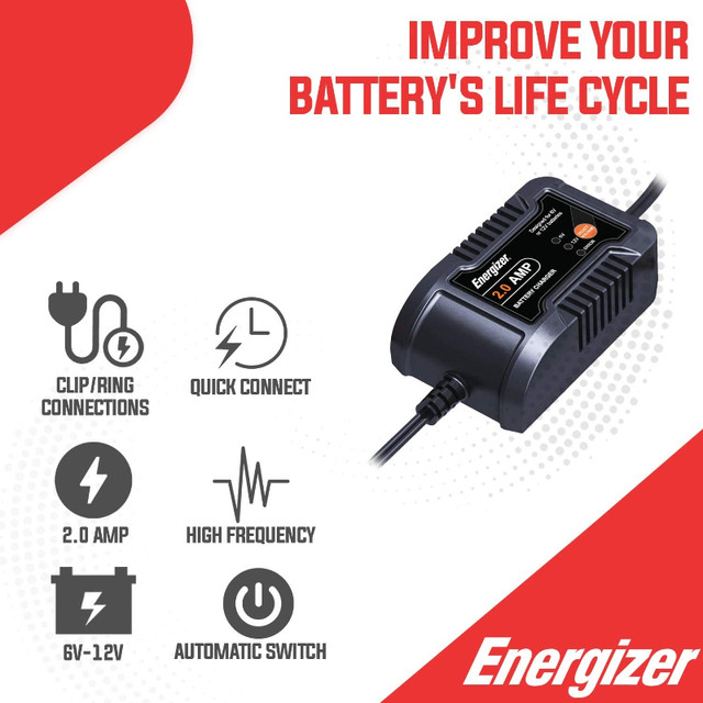 New Chargeur de Batterie Energizer 2 A Battery Charger 6V/12V dans Autres pièces et accessoires  à Ville de Montréal