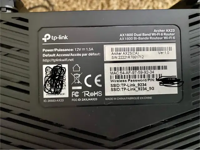 Router: TP-Link AX1800 (AX23) $4064302565423107122