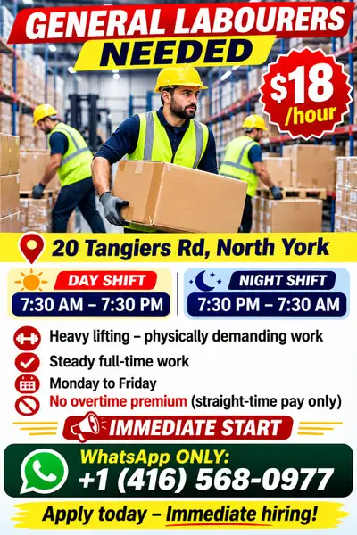 NOW HIRING – General Labourers, View more