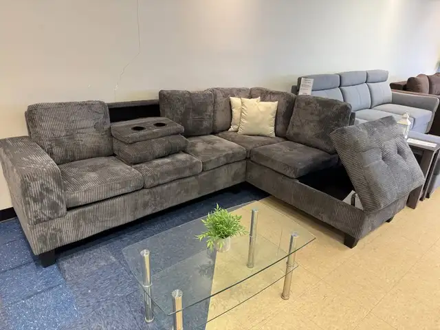 Sectional Sofa Kelly Reversible (Corduroy, Beige)!!!64700584242945124